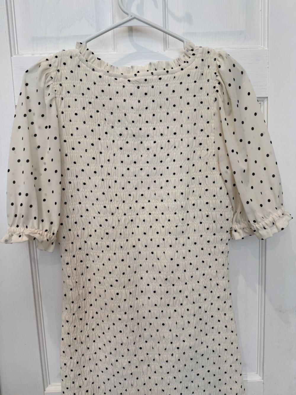 American Eagle Size M Polka Dot Smocked Dress Puff Sleeve Ruffle Hem Cute - Picture 8 of 15